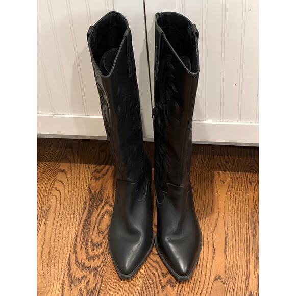 NWOB Crown Vintage Womens Sila Leather Cowboy Boots Blocked Heels Size 11W Black - Picture 4 of 9